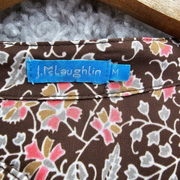 J McLaughlin‎ Dress Womens Medium Brown Floral Long Sleeve Pockets Lightweight - Picture 6 of 13